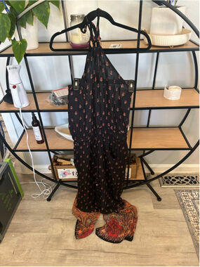 Women's RAVIYA Black Red Floral Halter Jumpsuit L